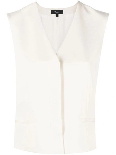 Theory V-neck Crepe Waistcoat In Beige