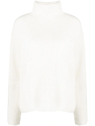 Pinko Ribbed-knit Wool-cashmere Roll-neck Jumper In White