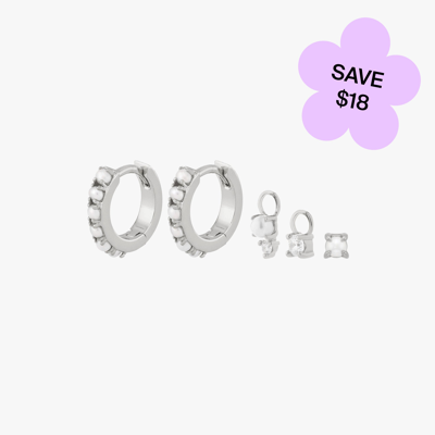 Studs Pearly Charm Set In Silver/pearl