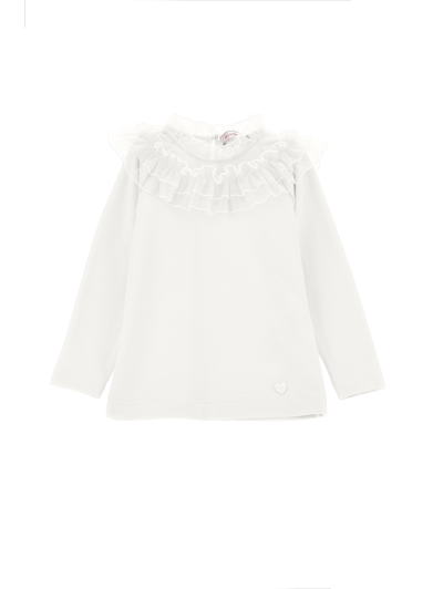 Monnalisa Kids'   Tulle Collar T-shirt In Cream