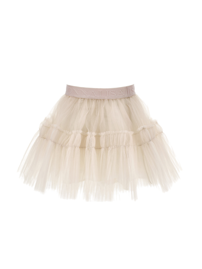 Monnalisa Tulle Circle Skirt In Ecru