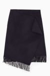 Cos Fringed Wool Midi Wrap Skirt In Blue