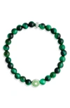 ANZIE JAC + JO SOUL GREEN TIGER'S-EYE BEADED STRETCH BRACELET