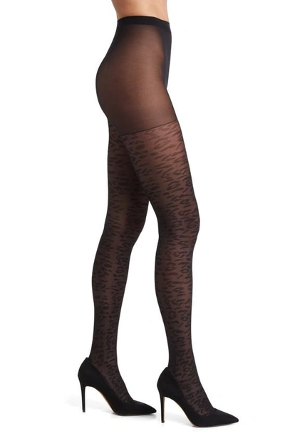 Nordstrom Jacquard Animal Texture Tights In Black