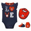 OUTERSTUFF NEWBORN & INFANT NAVY/ORANGE HOUSTON ASTROS THREE-PIECE LOVE OF BASEBALL BIB BODYSUIT & BOOTIES SET