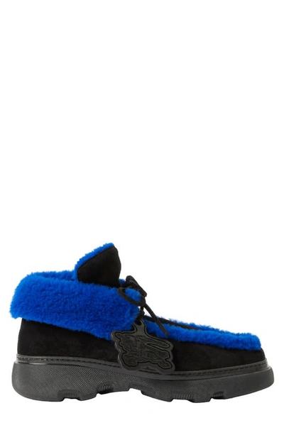 Burberry Shearling-embellished Suede Creeper Boots In Black/knight