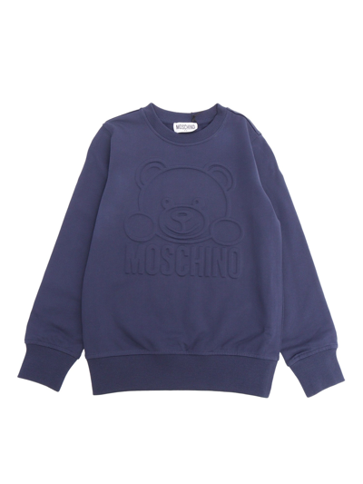 Moschino Kid Embossed Teddy Bear Sweatshirt In Blue