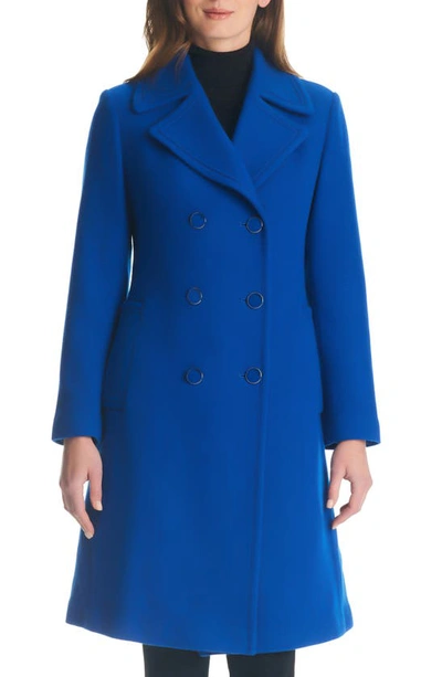Kate Spade Double Breasted Wool Blend Coat In Stained Glass Blue