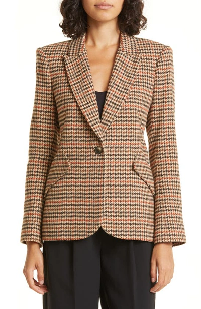 L Agence Chamberlain Houndstooth Single-breasted Blazer In Brown Multi Hound