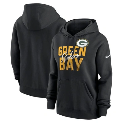 Nike Women's Wordmark Club (nfl Green Bay Packers) Pullover Hoodie In Black