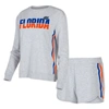Concepts Sport Women's  Gray Georgia Bulldogs Cedar Tri-blend Long Sleeve T-shirt And Shorts Sleep Se In Gray