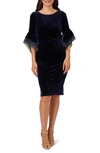 Adrianna Papell Velvet Bell Sleeve Sheath Dress In Midnight1