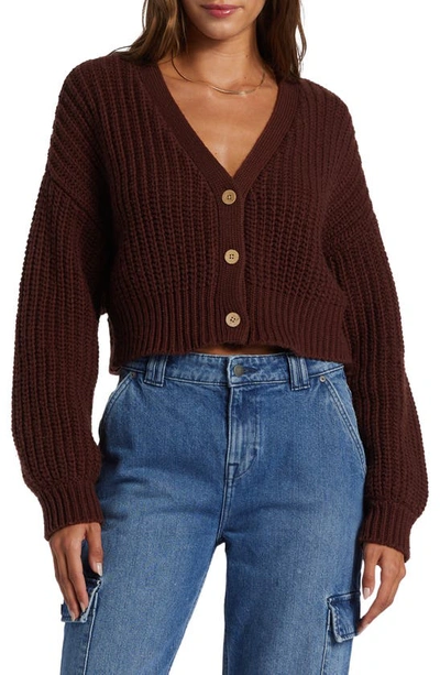 Roxy Juniors' Sundaze Chunky Cropped Cardigan Sweater In Chocolate