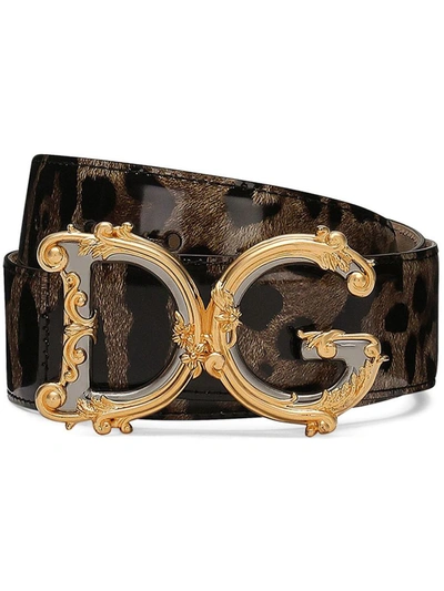 Dolce & Gabbana Leopard Print With Baroque Dg Logo In Brown