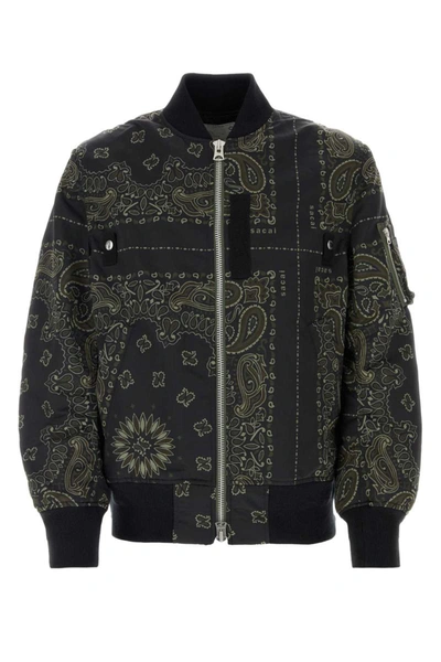 Sacai Navy Bandana Print Bomber Jacket In Brown