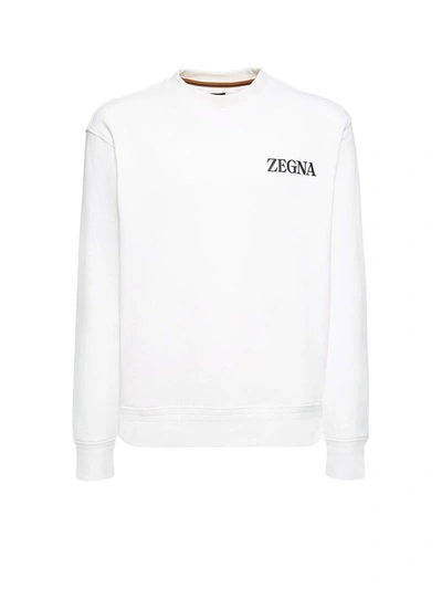 Ermenegildo Zegna Rubberized Logo Crewneck Sweatshirt In White