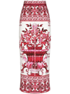 Dolce & Gabbana Majolica-print Charmeuse Calf-length Skirt In Pink & Purple