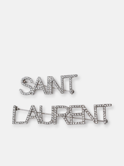 Saint Laurent Spilla Logo Scritta In Silver