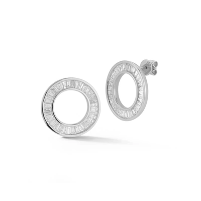 Dana Rebecca Designs Sadie Pearl Baguette Channel Set Large Studs In White Gold