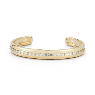 Dana Rebecca Designs Sadie Pearl Baguette Cuff In Yellow Gold