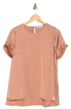 Dr2 By Daniel Rainn Pinched Sleeve Satin High/low Top In Copper Rose