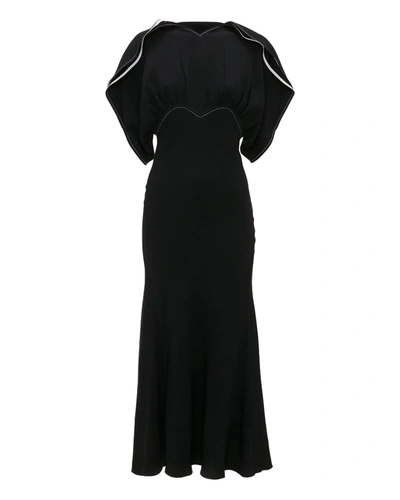 Victoria Beckham Drape Sleeve Midi Dress In Black