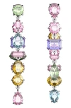 Swarovski Gema Multicolor Mixed Cut Linear Front To Back Earrings In Rhodium Plated In Multicolored