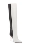 Christian Louboutin Astrilarge Botta Red Sole Two-tone Leather Knee-high Boots In White