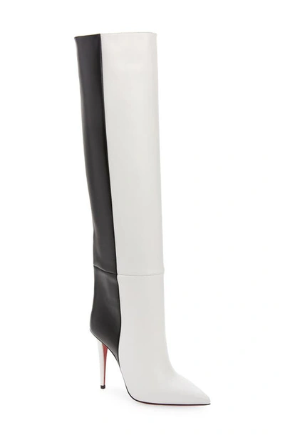 Christian Louboutin Astrilarge Botta Red Sole Two-tone Leather Knee-high Boots In White