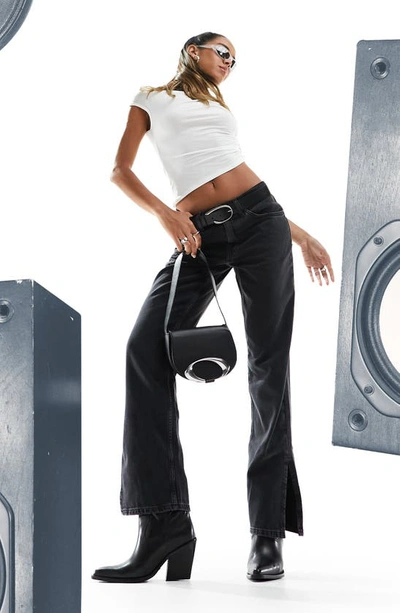 Asos Design Loose Straight Jean In Washed Black With Split Hem