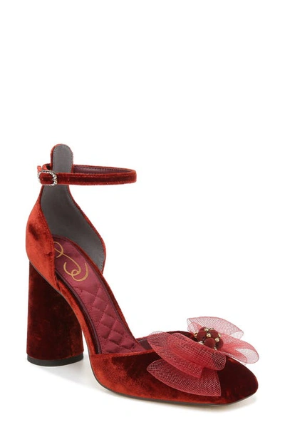 Sam Edelman Colter Ankle Strap Block Heel Deep Cherry Velvet In Red