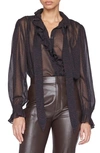 Frame Ruffle-front Silk-chiffon Blouse In Black