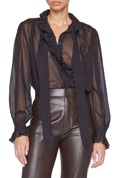 Frame Ruffle-front Silk-chiffon Blouse In Noir