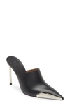 Off-white Letaher Allen Pointed Mules Heel 10 Cm In Black/ Silver