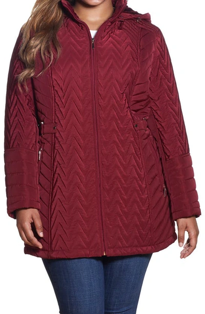 Gallery Chevron Quilt Hooded Jacket In Merlot