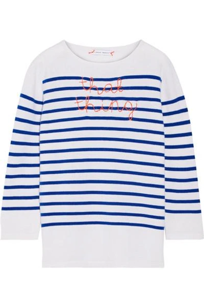 Lingua Franca That Thing Embroidered Striped Cashmere Jumper In Bright Blue