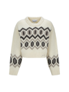 Ganni Graphic Intarsia Chunky Knitted Cropped Jumper In Egret