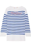 LINGUA FRANCA OUTLAW EMBROIDERED STRIPED CASHMERE SWEATER