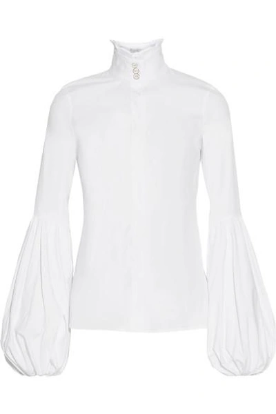 Caroline Constas Jacqueline Ruffled Stretch Cotton-blend Blouse In White