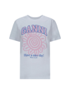 Ganni Basic Flower Print Cotton T-shirt In Bright White