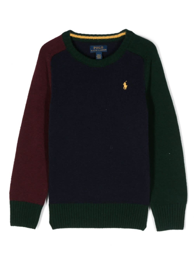 Ralph Lauren Kids' Red, Blue And Green Wool And Cashmere Pullover In Multicolor
