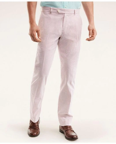 Brooks Brothers Milano Slim-fit Cotton Seersucker Stripe Pants | Red | Size 36 30