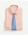 Brooks Brothers Stretch Supima Cotton Non-iron Pinpoint Oxford Ainsley Collar, Gingham Dress Shirt | Peach | Size 15