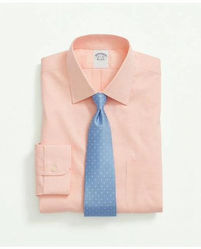 Brooks Brothers Stretch Supima Cotton Non-iron Pinpoint Oxford Ainsley Collar, Gingham Dress Shirt | Peach | Size 15