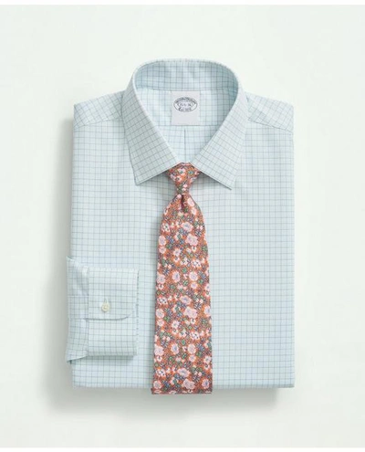 Brooks Brothers Stretch Supima Cotton Non-iron Royal Oxford Ainsley Collar, Windowpane Dress Shirt | Turquoise | Siz