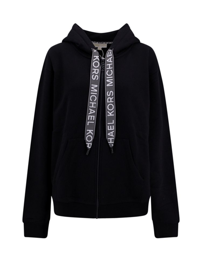 Michael Michael Kors Logo Drawstring Zip Up Hoodie In Black