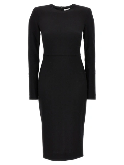 Victoria Beckham Wool Crepe Midi Dress In Negro