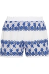 MIGUELINA PAULA GAUZE-PANELED BRODERIE ANGLAISE COTTON-VOILE SHORTS