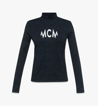 Mcm Long Sleeve Monogram T-shirt In Recycled Nylon In Black