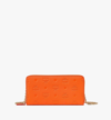 Mcm Aren Chain Zip Around Wallet In Embossed Monogram Leather In Tangerine Tango